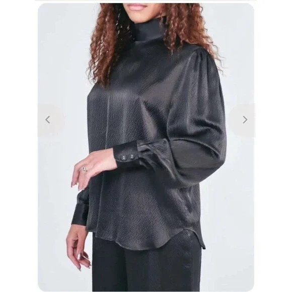 Rachel Comey Prina Top Silk Blouse Womens Size 10 Hammered Satin Dark Grey - Picture 2 of 16